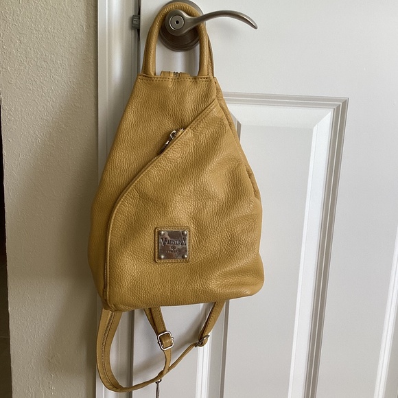 VALENTINA Italian Leather Multifunctional Backpack Sling Shoulder Bag Yellow main image 11